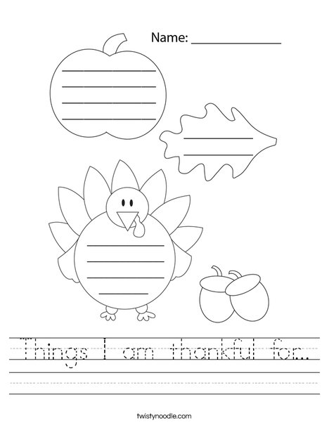 Things I am thankful for... Worksheet