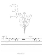 Three - Tres Handwriting Sheet