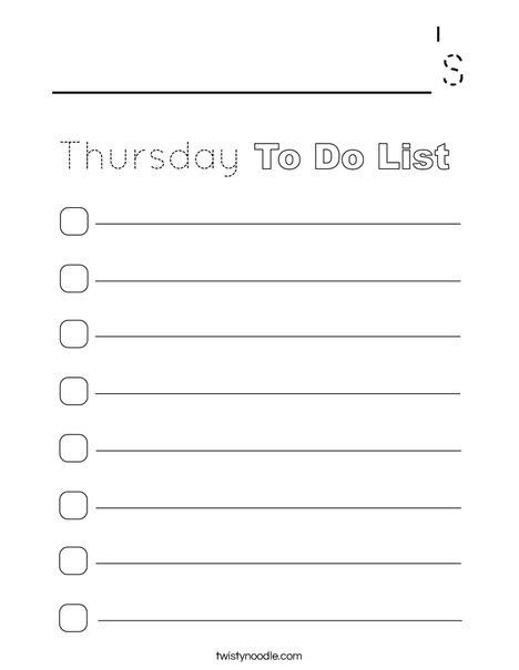 Thursday To Do List Coloring Page