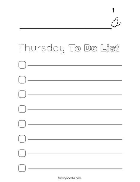 Thursday To Do List Coloring Page