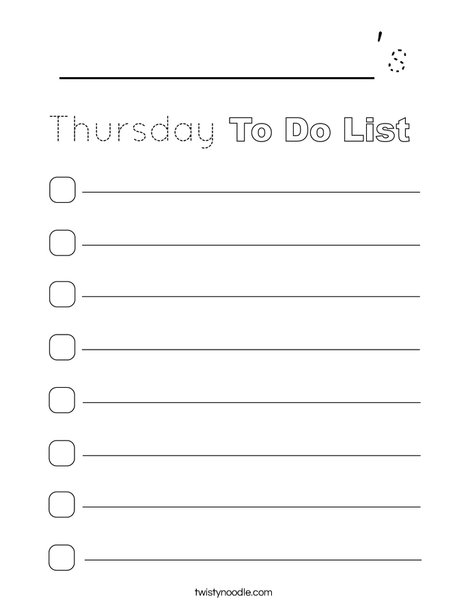 Thursday To Do List Coloring Page