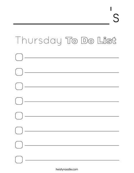 Thursday To Do List Coloring Page