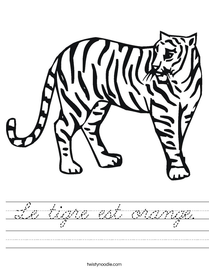 Le tigre est orange. Worksheet
