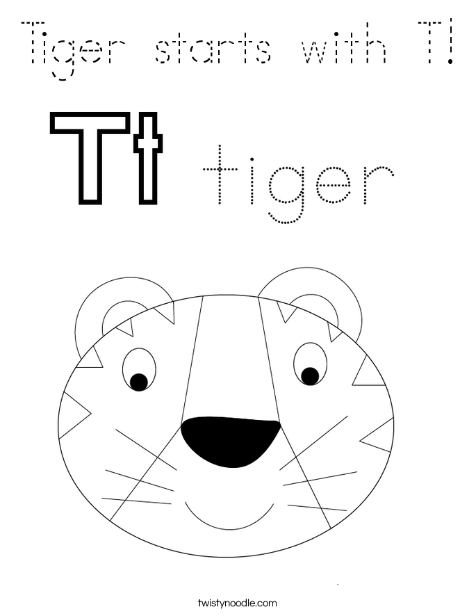 Tiger starts with T! Coloring Page