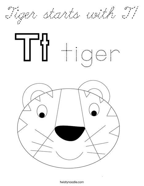 Tiger starts with T! Coloring Page
