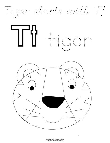 Tiger starts with T! Coloring Page