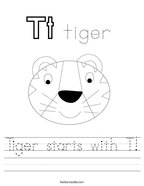 Tiger starts with T Handwriting Sheet