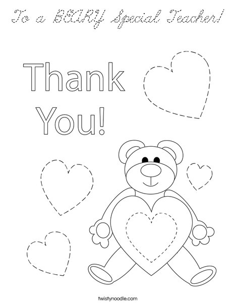 To a BEARY Special Teacher! Coloring Page