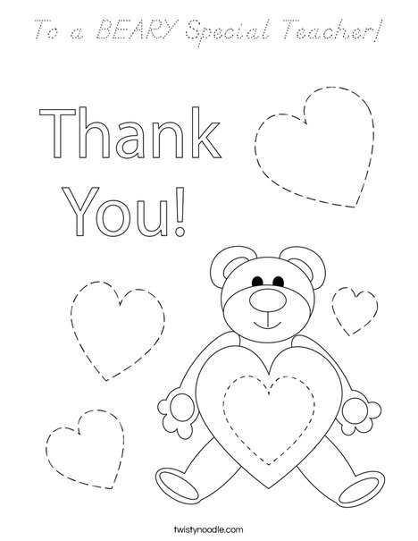 To a BEARY Special Teacher! Coloring Page