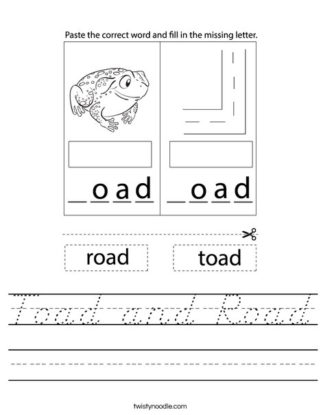 Toad and Road Worksheet