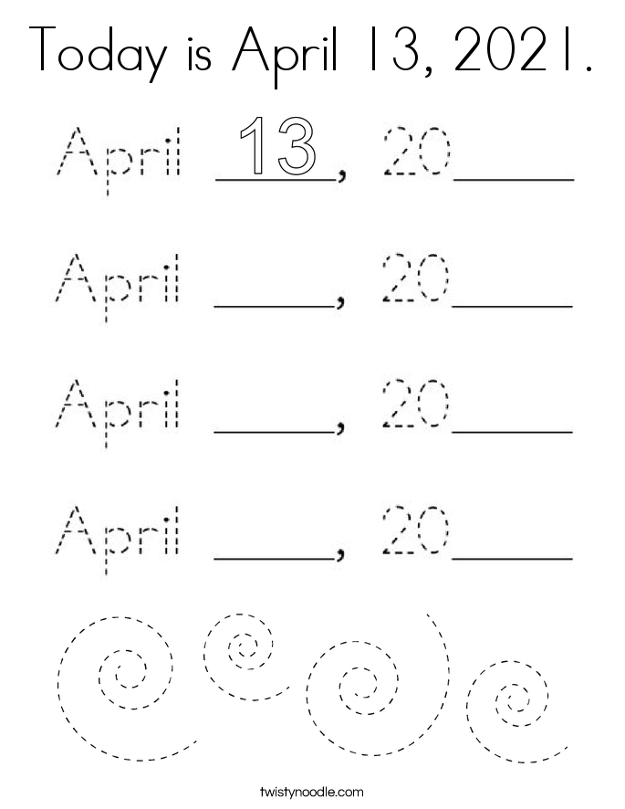 Today is April 13, 2021. Coloring Page