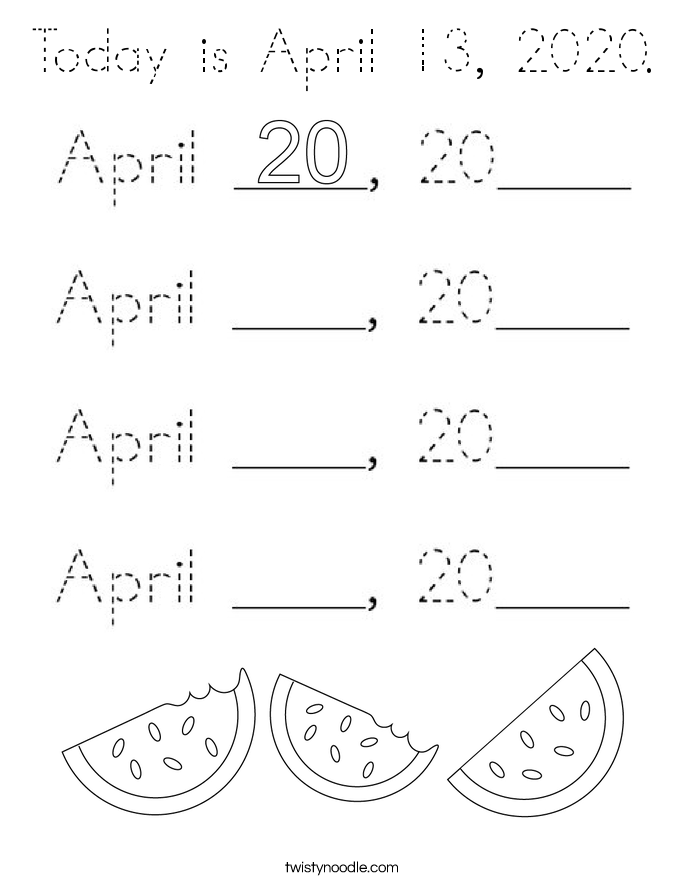 Today is April 13, 2020. Coloring Page
