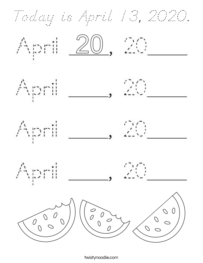 Today is April 13, 2020. Coloring Page