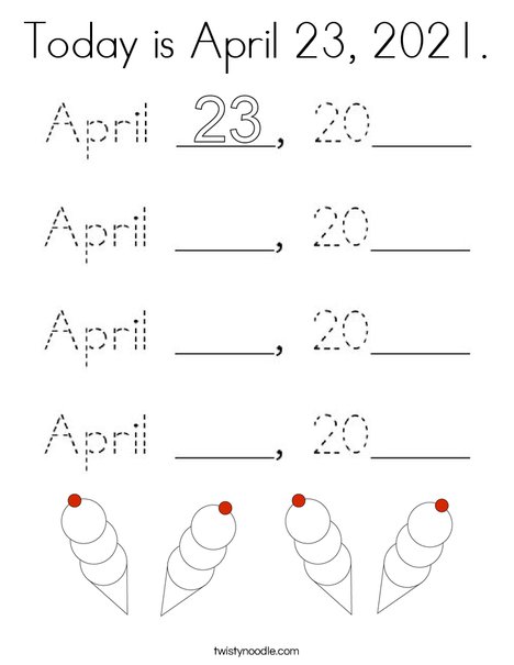 Today is April 23, 2020. Coloring Page
