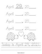Today is April 29, 2021 Handwriting Sheet
