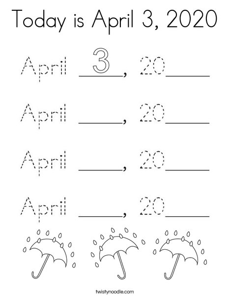 Today is April 3, 2020. Coloring Page