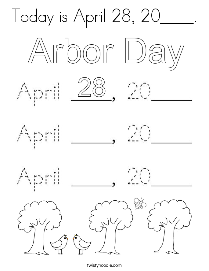 Today is April 28, 20____. Coloring Page