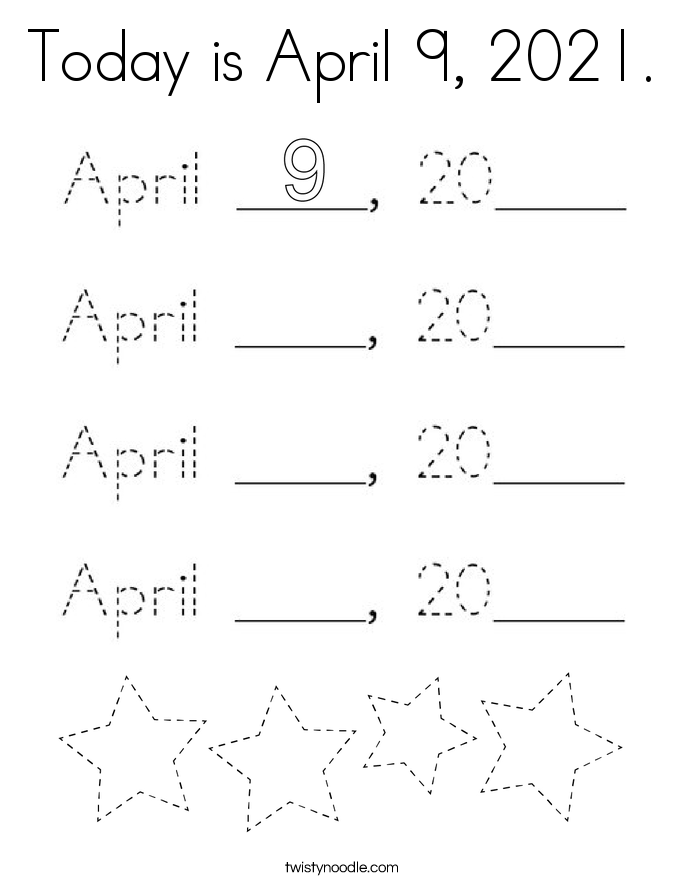Today is April 9, 2021. Coloring Page