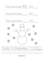 Today is December 11, 20__ Handwriting Sheet