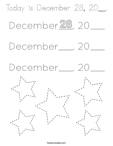 Today is December 28, 20__. Coloring Page