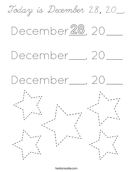 Today is December 28, 20__. Coloring Page