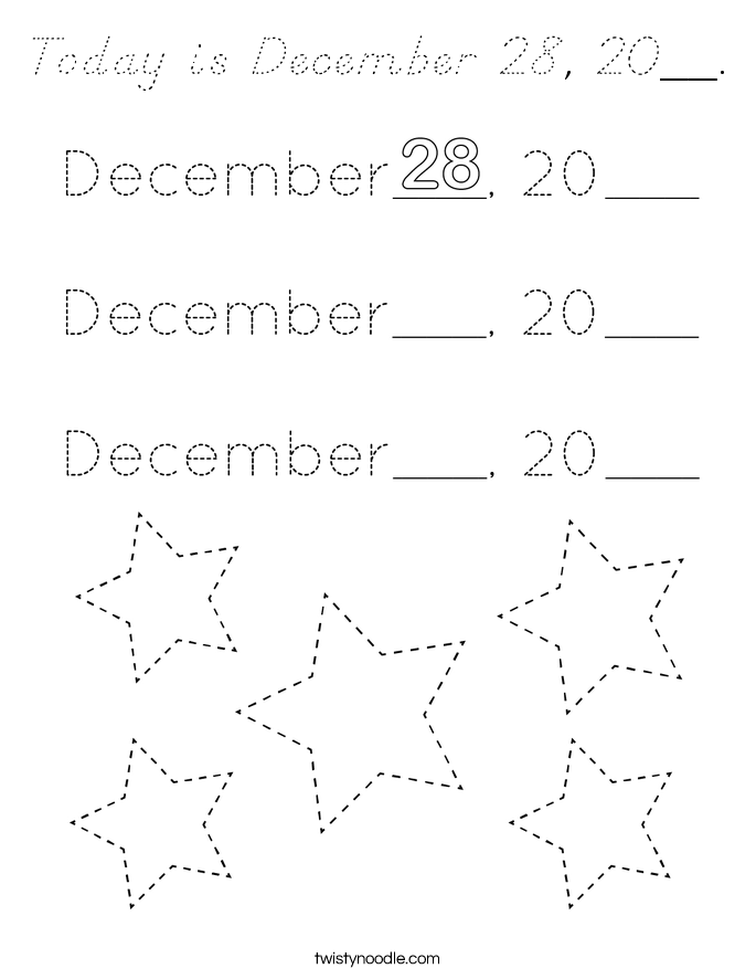 Today is December 28, 20__. Coloring Page