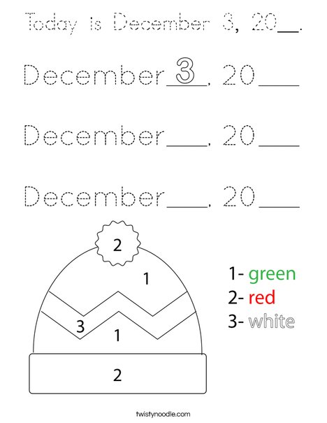 Today is December 3, 20__. Coloring Page