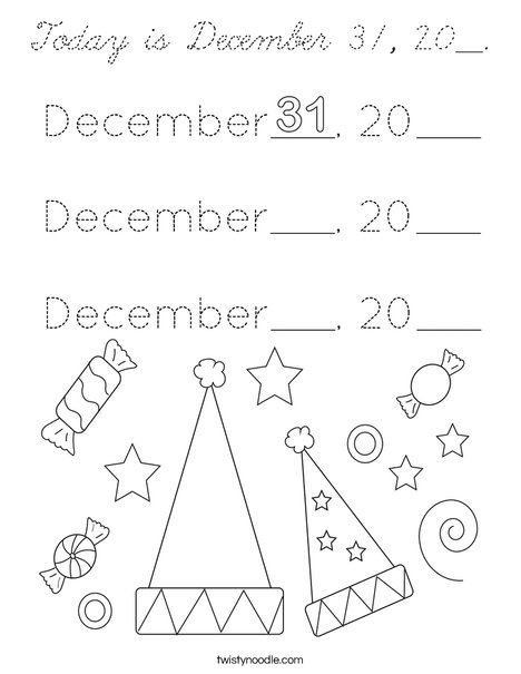 Today is December 31, 20__. Coloring Page