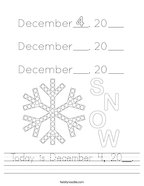 Today is December 4, 20__ Handwriting Sheet