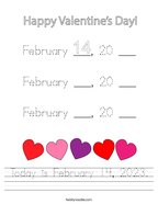Today is February 14, 2023 Handwriting Sheet