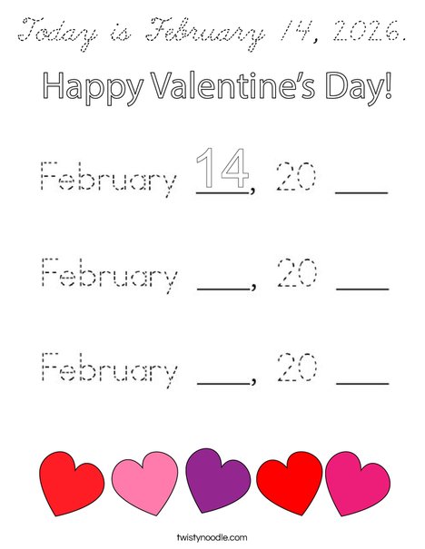 Today is February 14, 2020. Coloring Page