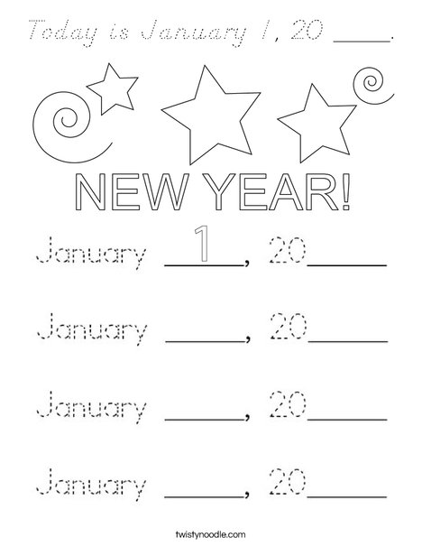 Today is January 1, 20 ___. Coloring Page