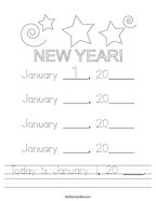 Today is January 1, 20 ____ Handwriting Sheet