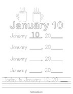 Today is January 10, 20 ___ Handwriting Sheet