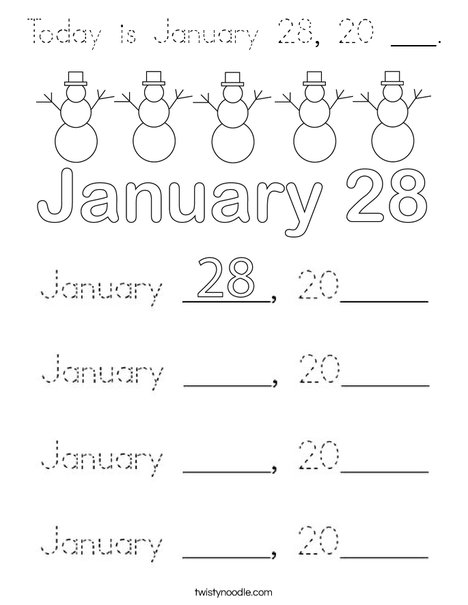 Today is January 28, 20 ___. Coloring Page