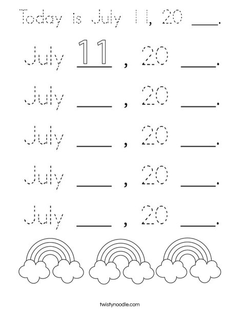 Today is July 11, 20 ___. Coloring Page