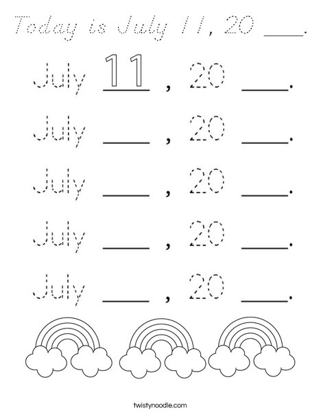 Today is July 11, 20 ___. Coloring Page