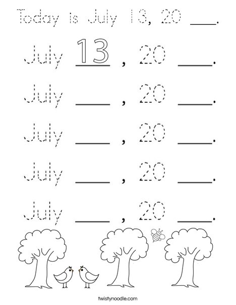 Today is July 13, 20 ___. Coloring Page