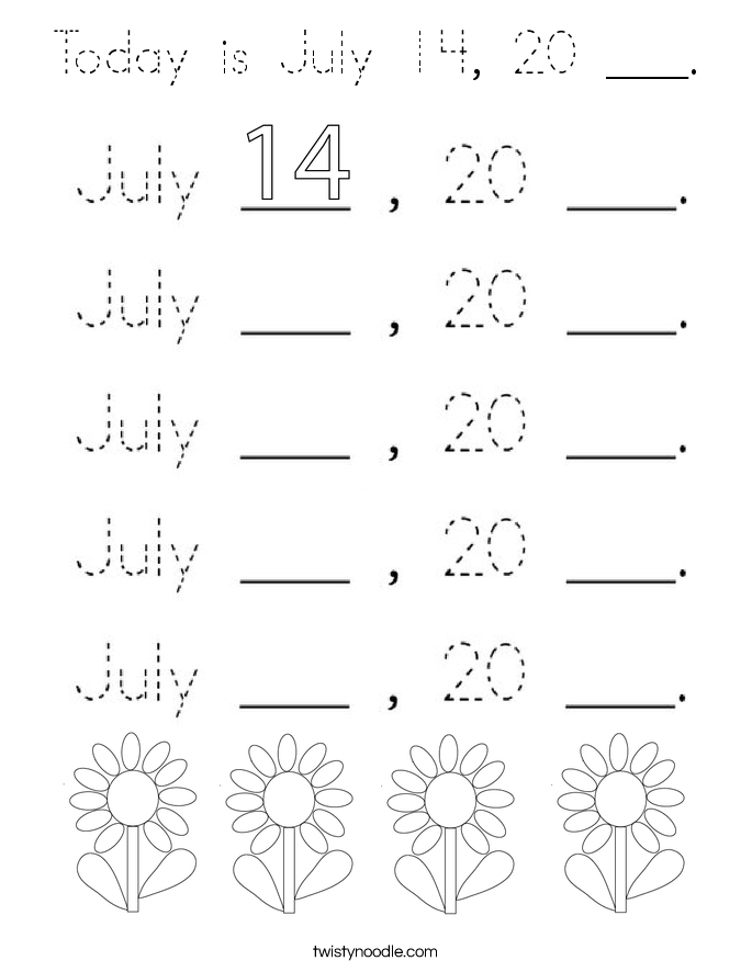 Today is July 14, 20 ___. Coloring Page