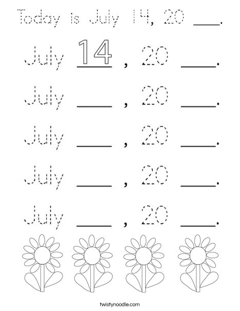 Today is July 14, 20 ___. Coloring Page