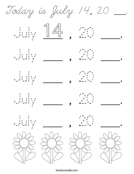 Today is July 14, 20 ___. Coloring Page