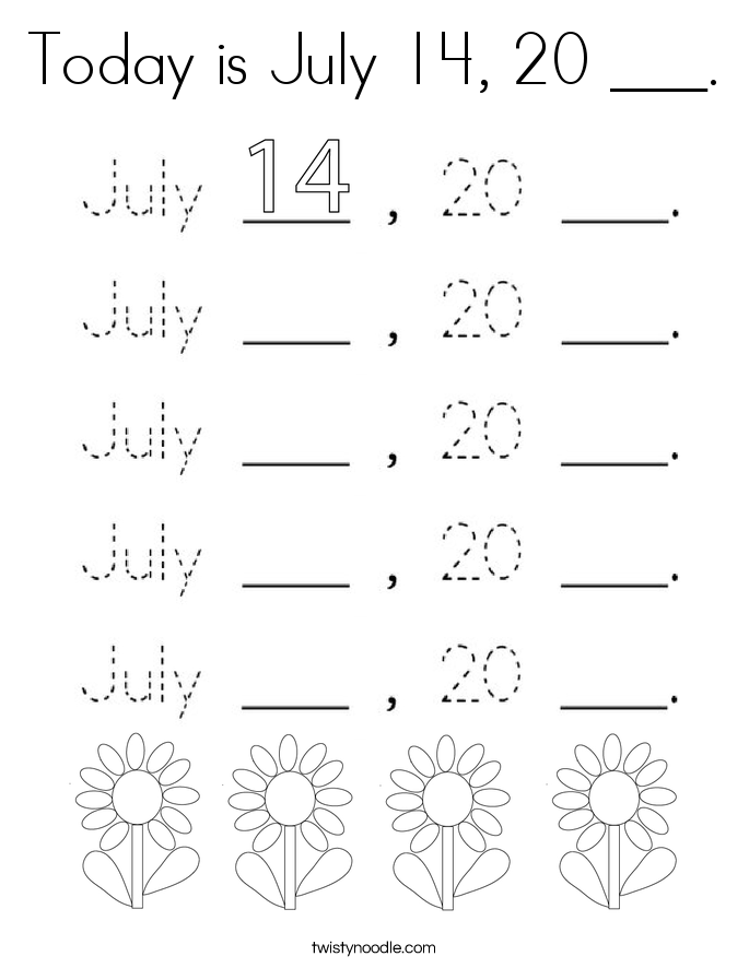 Today is July 14, 20 ___. Coloring Page