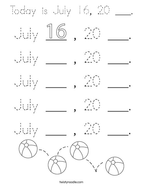 Today is July 16, 20 ___. Coloring Page