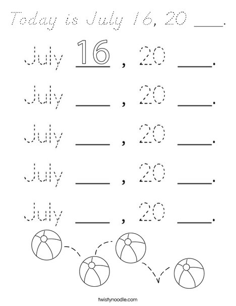 Today is July 16, 20 ___. Coloring Page