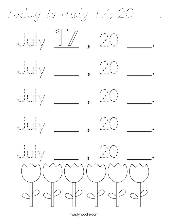 Today is July 17, 20 ___. Coloring Page