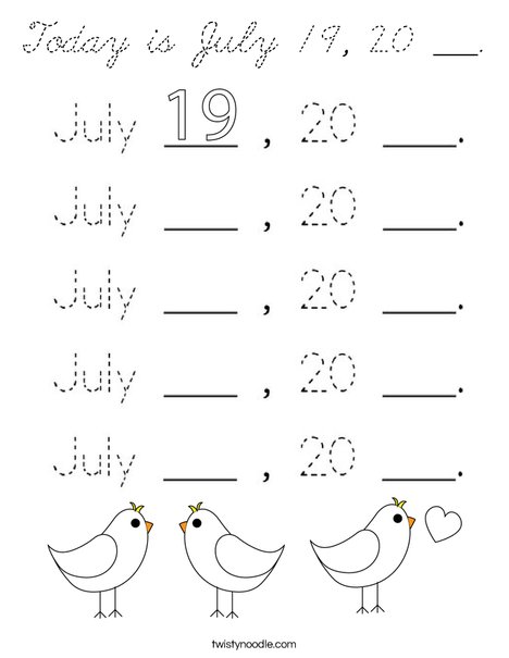 Today is July 19, 20 ___. Coloring Page