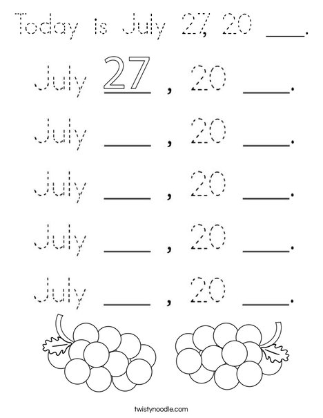 Today is July 27, 20 ___. Coloring Page