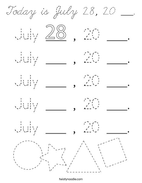 Today is July 28, 20 ___. Coloring Page