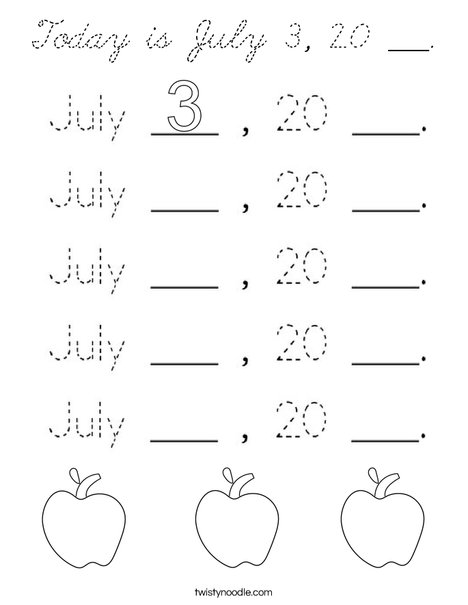 Today is July 3, 20 ___. Coloring Page