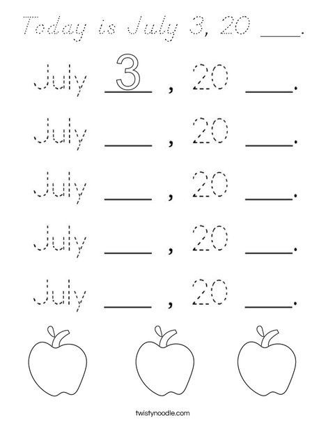 Today is July 3, 20 ___. Coloring Page